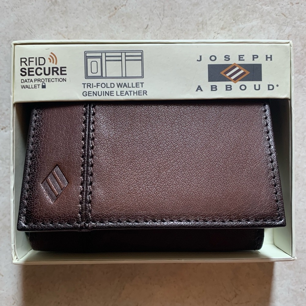 Brown Joseph Abboud Tri-Fold Wallet Genuine Leather